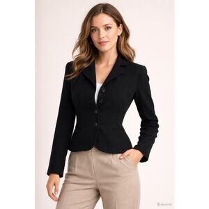 Gianni Petite Black Wool Blazer Jacket USA Tailored Career Workwear Classic
